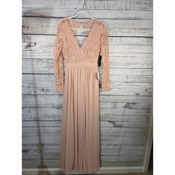 LULUS lovely blush Pink Dress lace long sleeve Maxi size Medium - Picture 1 of 5